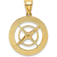 10K Yellow Gold Nautical Compass Pendant with Moveable Needle Charm - Polished Finish