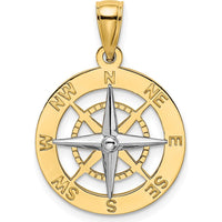 10K Yellow Gold Nautical Compass Pendant with Rhodium White Needle - 17.8mm