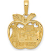10K Yellow Gold New York City Apple Pendant - Polished Charm with Empire State and Statue of Liberty Detailing