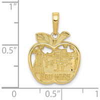 10K Yellow Gold New York City Apple Pendant - Polished Charm with Empire State and Statue of Liberty Detailing
