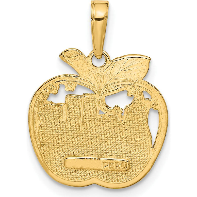 10K Yellow Gold New York City Apple Pendant - Polished Charm with Empire State and Statue of Liberty Detailing