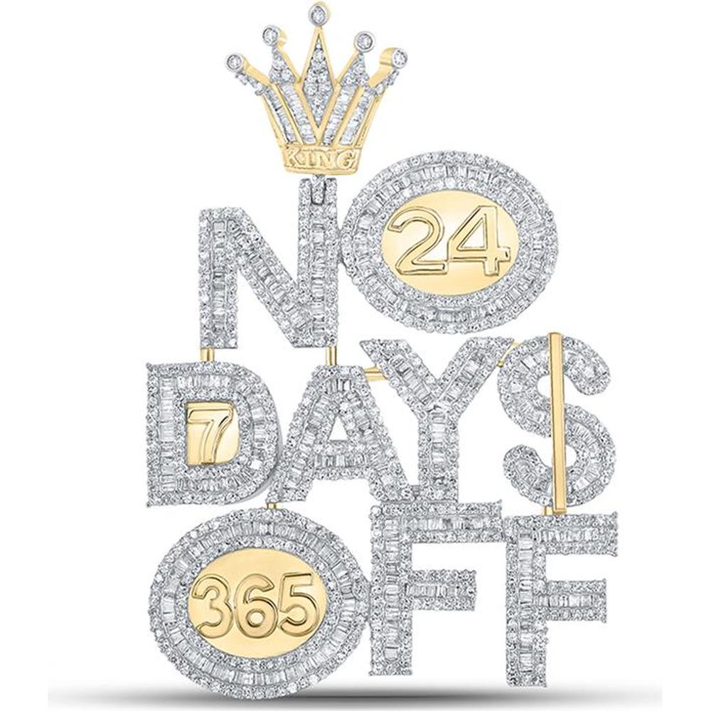 10K Yellow Gold "No Days Off" Charm Pendant with Baguette and Round Diamonds - 3-3/8 Carat Total Diamond Weight