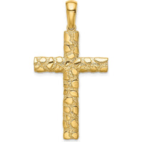 10K Yellow Gold Nugget Cross Pendant - Solid Polished Finish