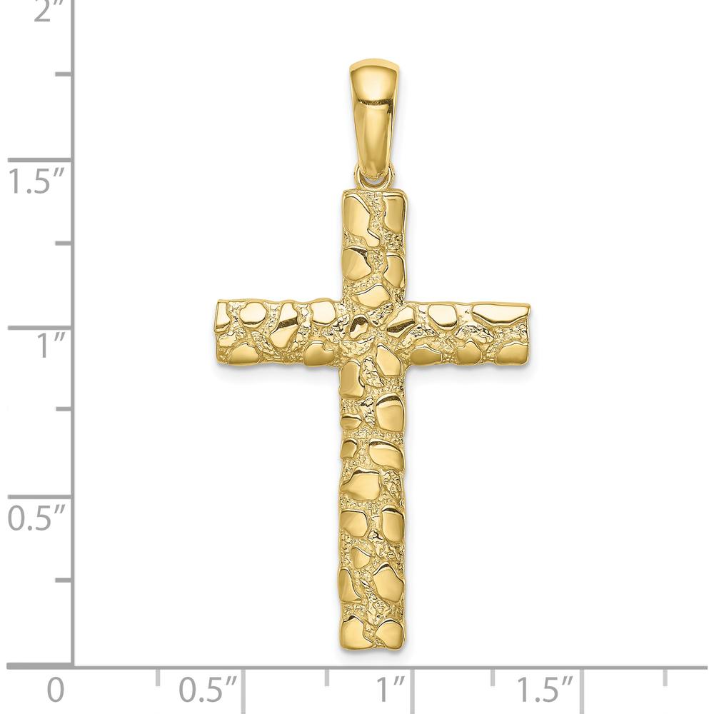 10K Yellow Gold Nugget Cross Pendant - Solid Polished Finish