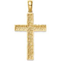 10K Yellow Gold Nugget Cross Pendant - Solid Polished Finish
