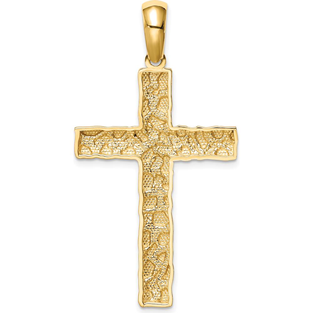 10K Yellow Gold Nugget Cross Pendant - Solid Polished Finish