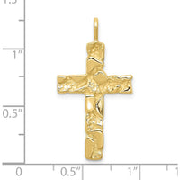 10K Yellow Gold Nugget Cross Pendant with Polished Finish - 34mm Length