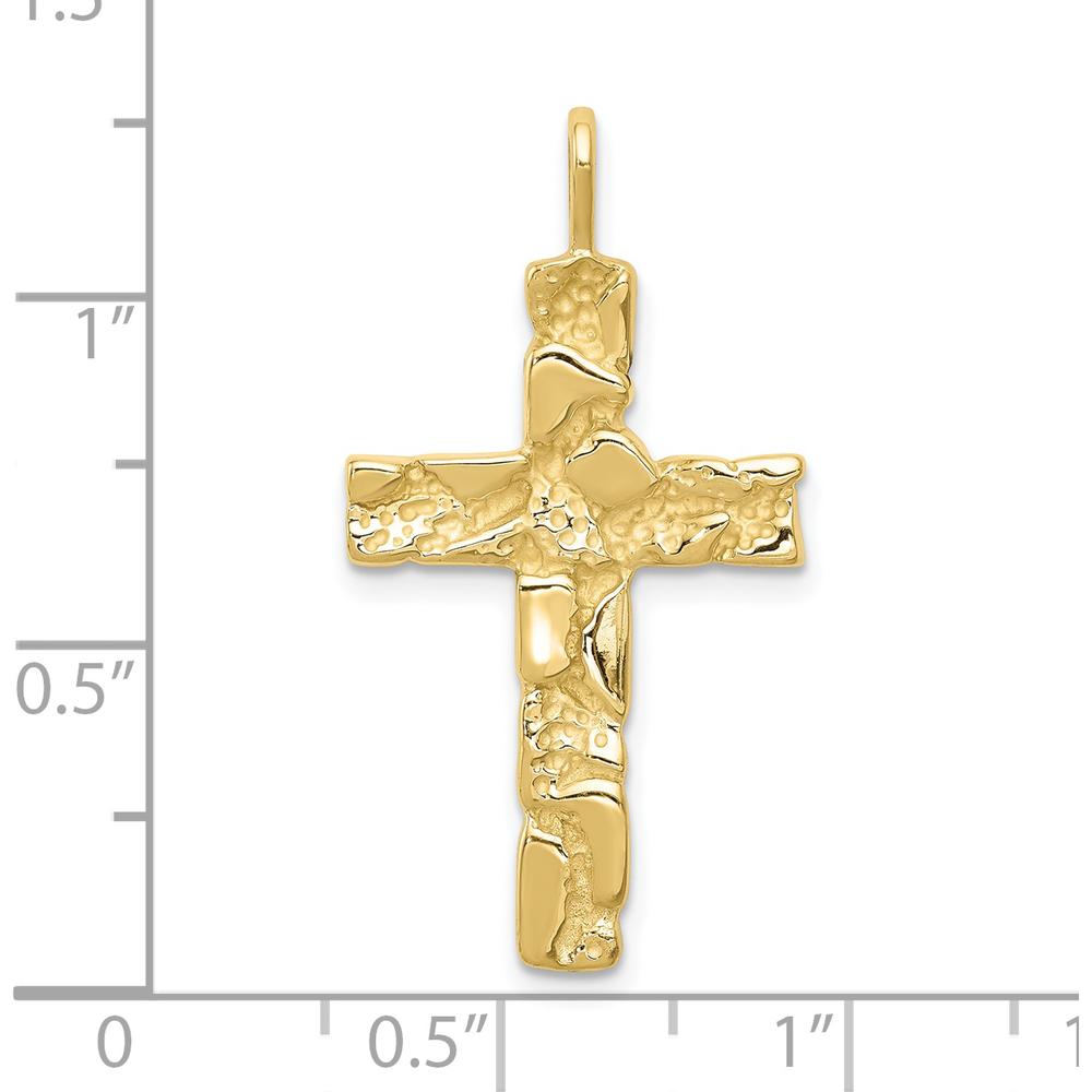 10K Yellow Gold Nugget Cross Pendant with Polished Finish - 34mm Length