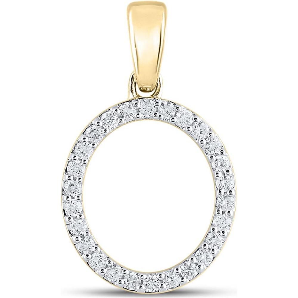 10K Yellow Gold "O" Initial Circle Pendant with Prong-Set Round Diamonds - 0.20 Carat Total Diamond Weight