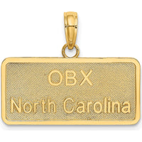10K Yellow Gold OBX North Carolina License Plate Charm Pendant