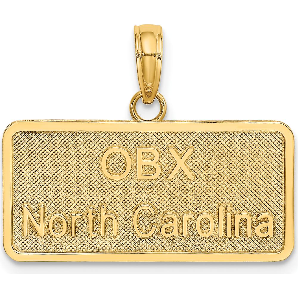 10K Yellow Gold OBX North Carolina License Plate Charm Pendant