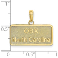 10K Yellow Gold OBX North Carolina License Plate Charm Pendant