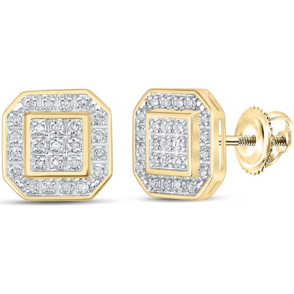 10K Yellow Gold Octagon Stud Earrings with Pavé-Set Round Diamonds - 0.16 Carat Total Diamond Weight
