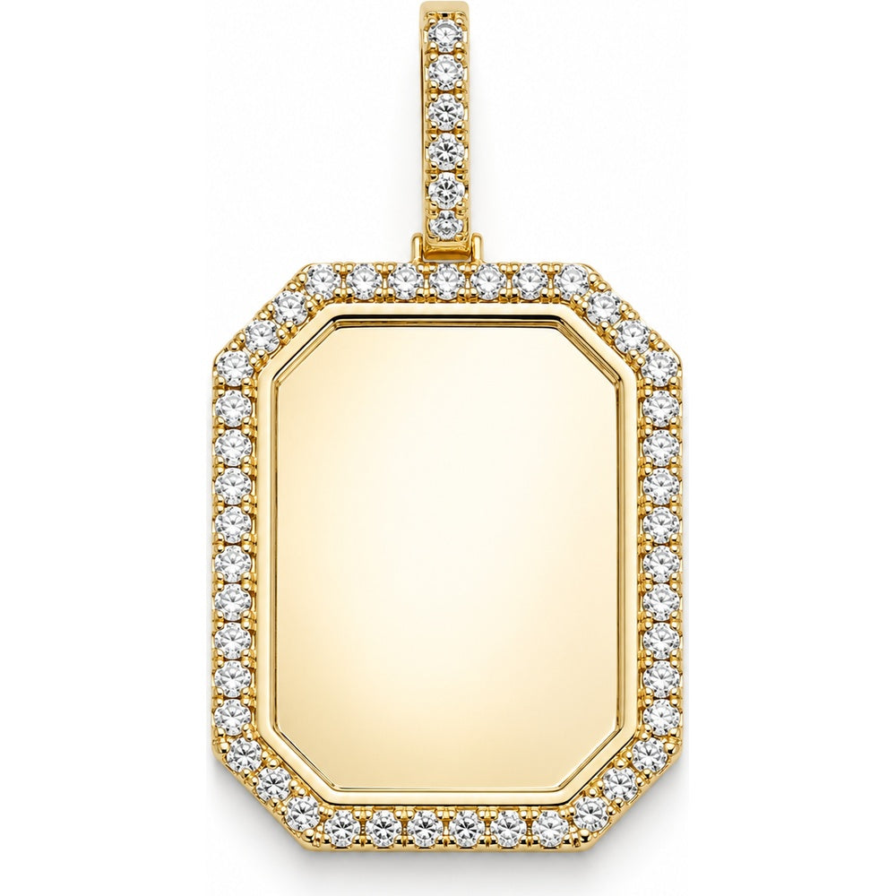 10K Yellow Gold Octagonal Engravable Halo Pendant with Prong-Set Round Diamonds and Milgrain Detail - 2.56 Carat Total Diamond Weight by Auriventus