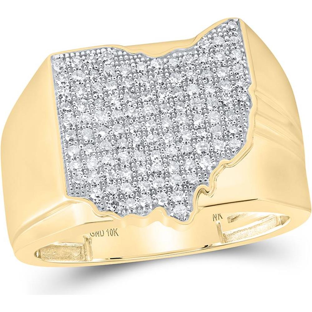 10K Yellow Gold Ohio State Band Ring with Prong-Set Round Diamonds - 0.58 Carat Total Diamond Weight