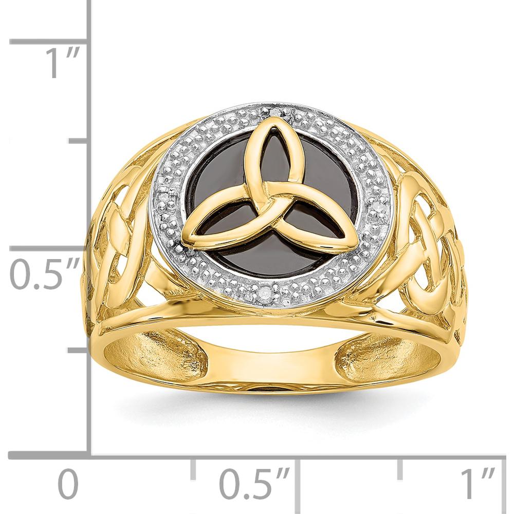 10K Yellow Gold Onyx and Diamond Trinity Ring - 0.15 Carat Total Diamond Weight