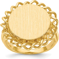 10K Yellow Gold Open Back Engravable Signet Ring - 17mm x 19mm Top Size