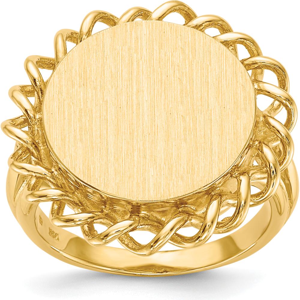 10K Yellow Gold Open Back Engravable Signet Ring - 17mm x 19mm Top Size