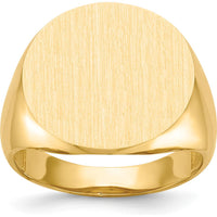 10K Yellow Gold Open Back Men's Signet Ring - Satin & Polished Finish, 17.5x18.0mm Top, Resizable