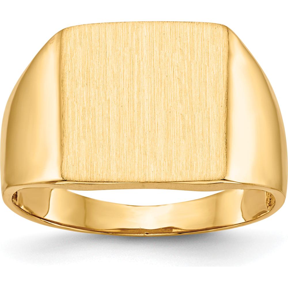 10K Yellow Gold Open Back Men's Signet Ring with Satin and Polished Finish - Sizeable from 8 to 12