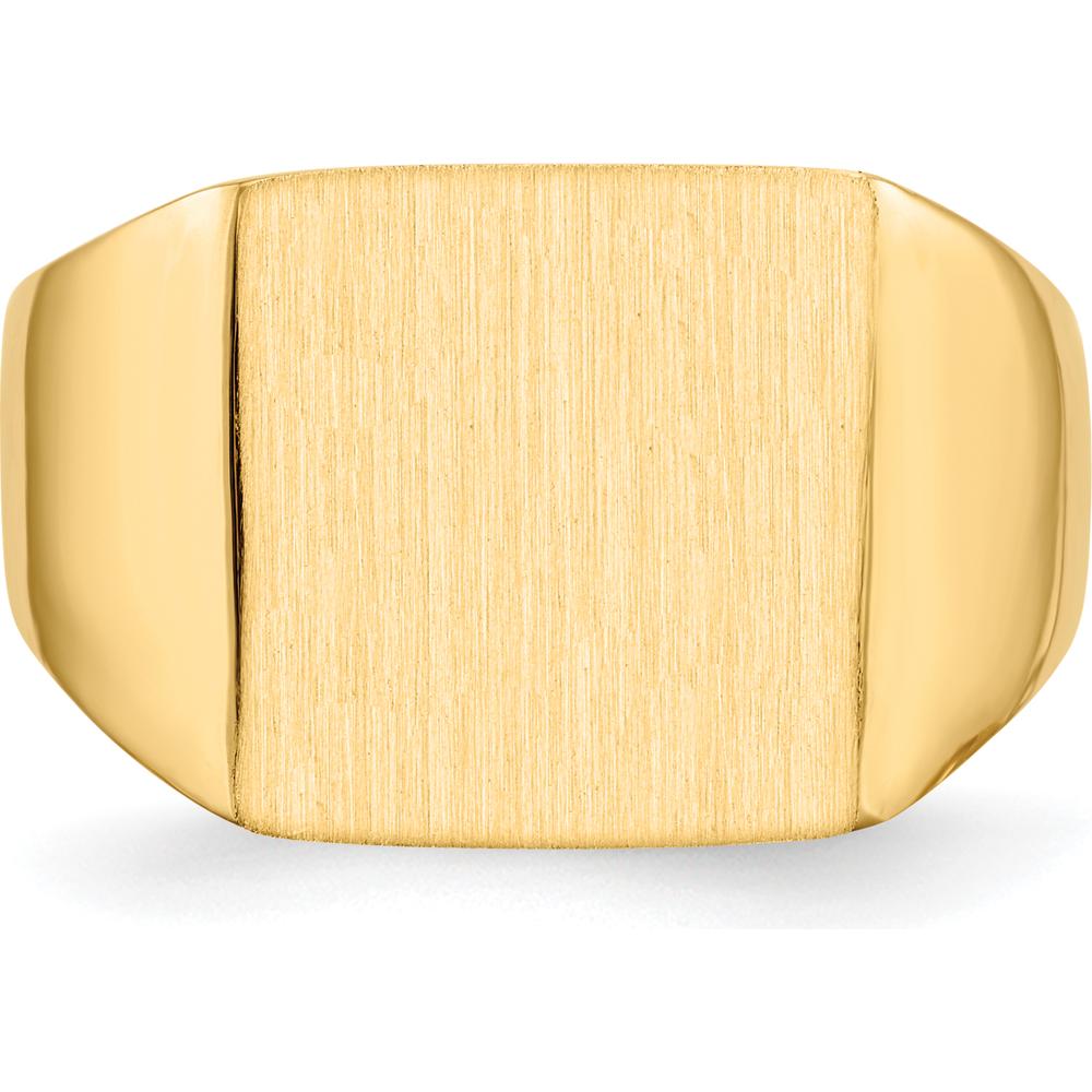 10K Yellow Gold Open Back Men's Signet Ring with Satin and Polished Finish - Sizeable from 8 to 12