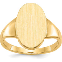10K Yellow Gold Open Back Signet Ring - Engravable, Satin Finish, 14.5x9mm