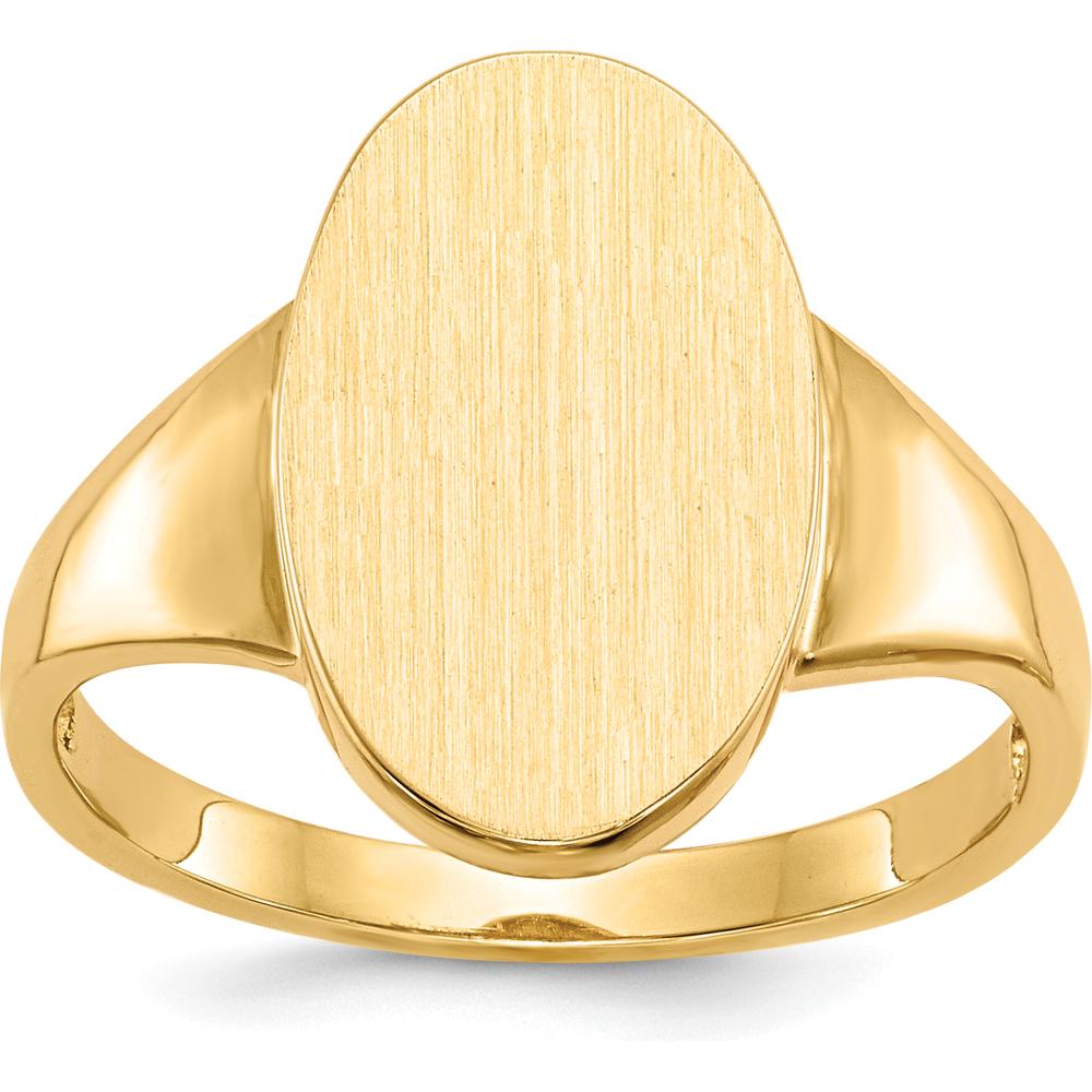 10K Yellow Gold Open Back Signet Ring - Engravable, Satin Finish, 14.5x9mm