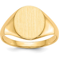10K Yellow Gold Open Back Signet Ring with Satin and Brushed Finish - Unisex, Engravable
