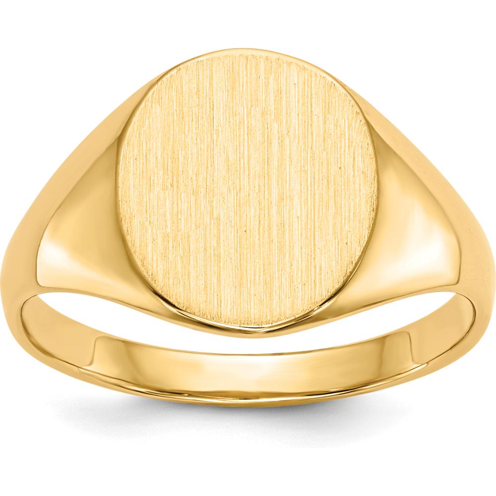 10K Yellow Gold Open Back Signet Ring with Satin and Brushed Finish - Unisex, Engravable