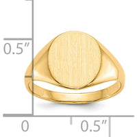 10K Yellow Gold Open Back Signet Ring with Satin and Brushed Finish - Unisex, Engravable