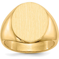 10K Yellow Gold Open Back Signet Ring with Satin & Polished Finish - Engravable, 18.5x14mm Top, Tapered Band