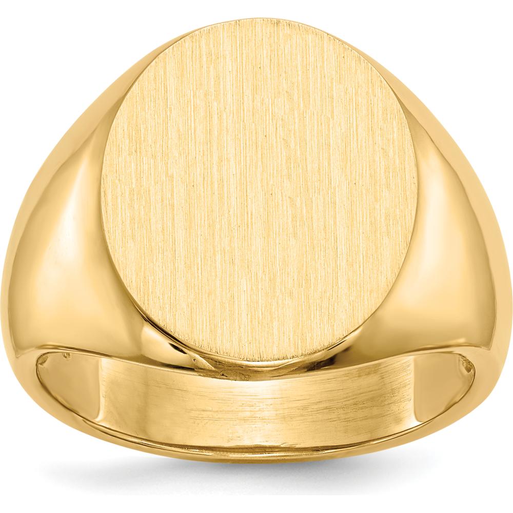 10K Yellow Gold Open Back Signet Ring with Satin & Polished Finish - Engravable, 18.5x14mm Top, Tapered Band