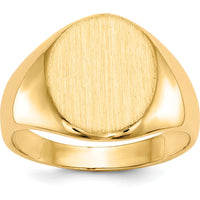 10K Yellow Gold Open Back Signet Ring with Satin Finish and Polished Detailing - Engravable, Unisex Design