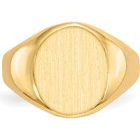 10K Yellow Gold Open Back Signet Ring with Satin Finish and Polished Detailing - Engravable, Unisex Design