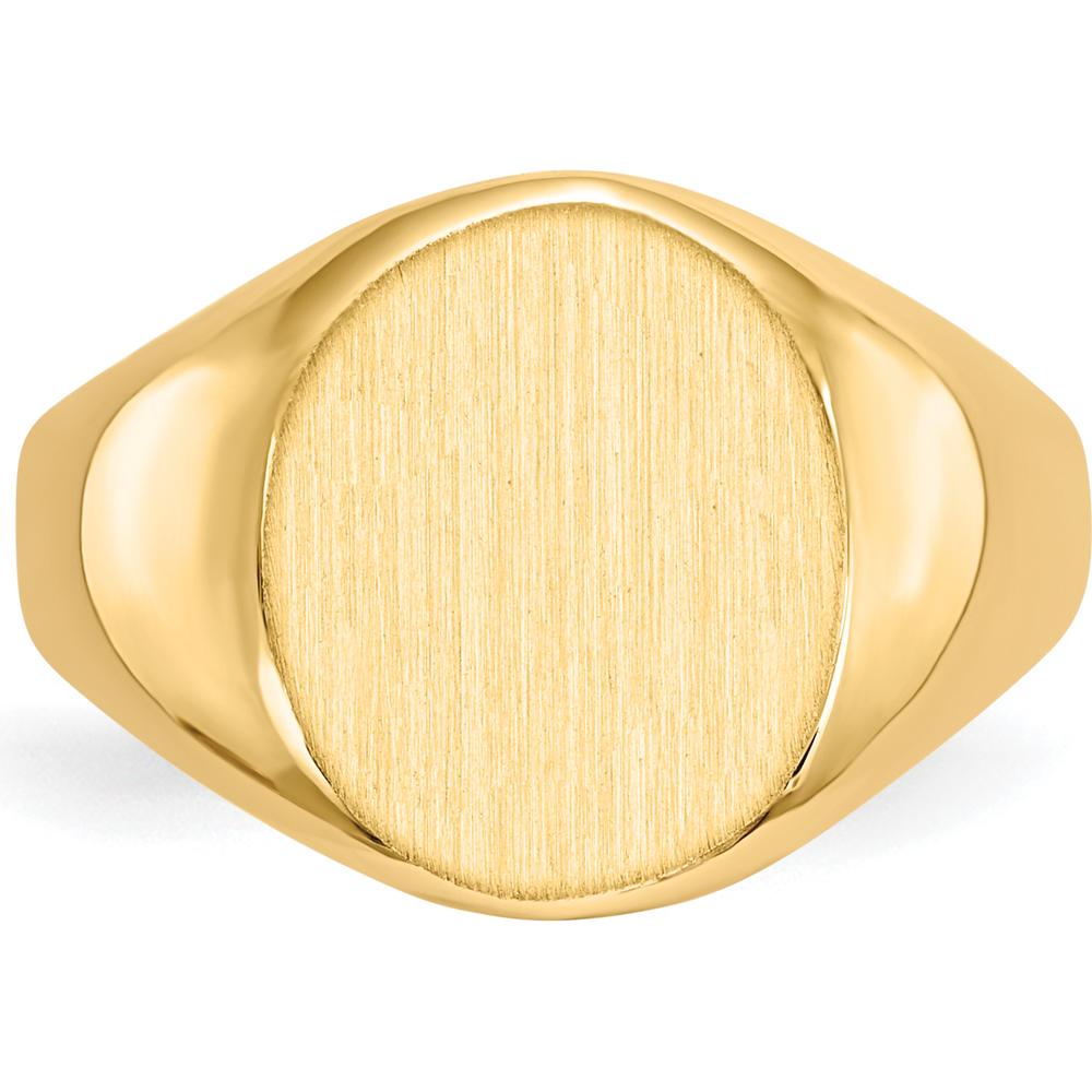 10K Yellow Gold Open Back Signet Ring with Satin Finish and Polished Detailing - Engravable, Unisex Design