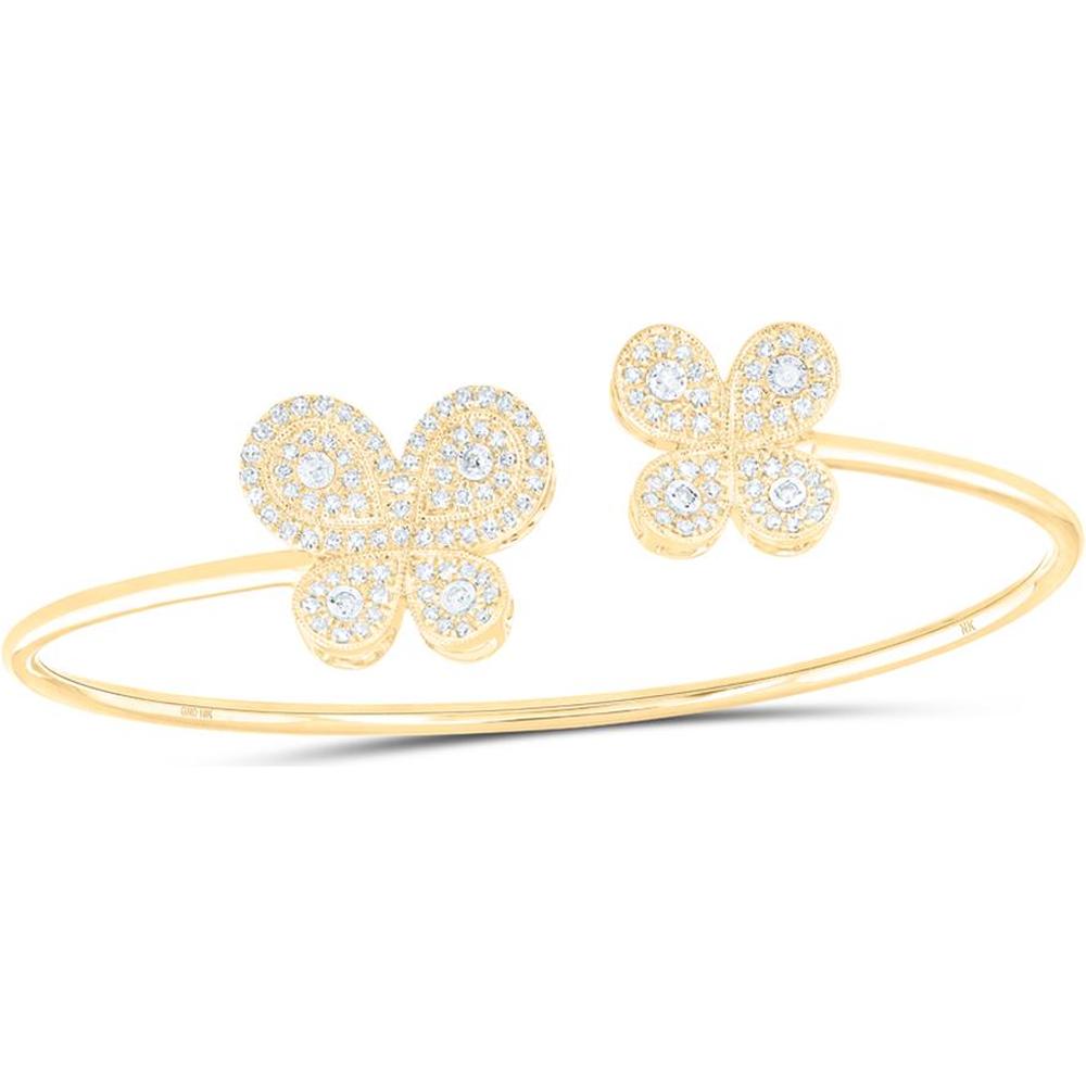 10K Yellow Gold Open Bangle with Channel and Prong Set Round Diamonds in Butterfly Motif - 0.625 Carat Total Diamond Weight