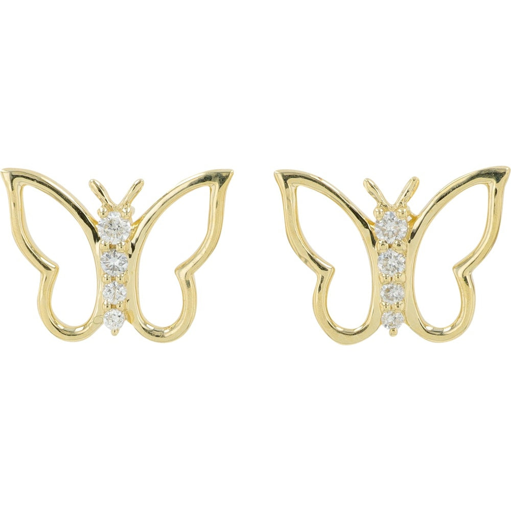 10K Yellow Gold Open Butterfly Stud Earrings with Prong-Set Round Diamonds - 0.08 Carat Total Diamond Weight