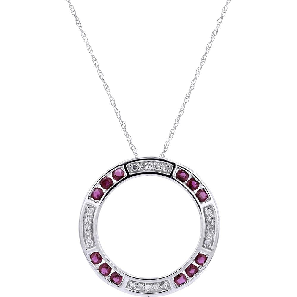 10K Yellow Gold Open-Circle Pendant with Rubies and Diamonds - 0.11 Carats Total Diamond Weight