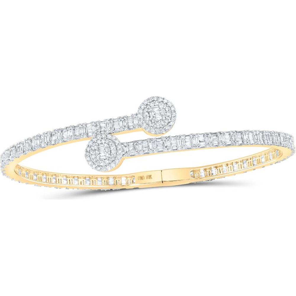 10K Yellow Gold Open Cuff Bangle Bracelet with Channel-Set Baguette Diamonds and Prong-Set Round Diamonds - 2.75 Carat Total Diamond Weight