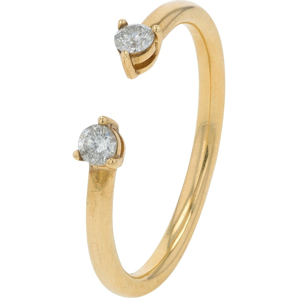 10K Yellow Gold Open Cuff Ring with Two Prong-Set Round Diamonds - 0.16 Carat Total Diamond Weight
