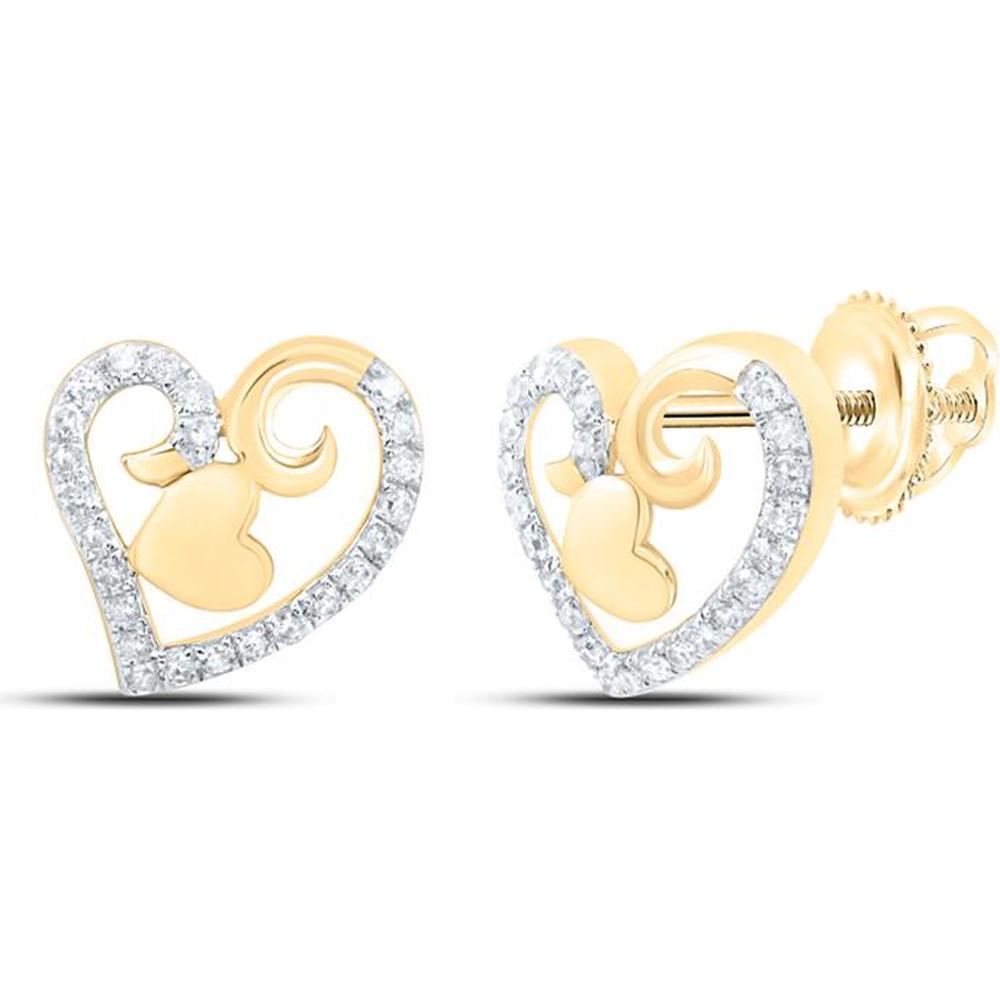10K Yellow Gold Open Heart Earrings with Pave-Set Round Diamonds - 1/4 Carat Total Diamond Weight