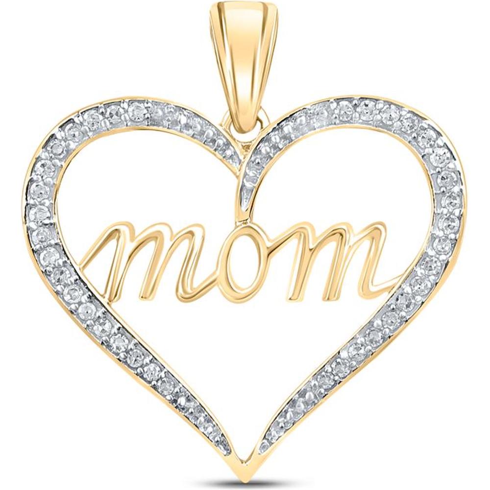 10K Yellow Gold Open Heart Mom Pendant with Prong-Set Round Diamonds - 0.10 Carat Total Diamond Weight
