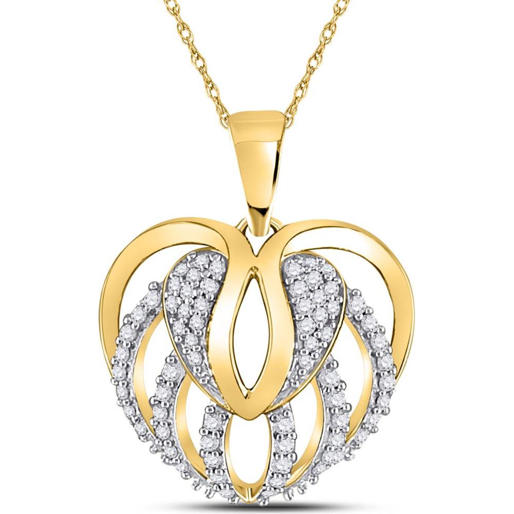 10K Yellow Gold Open Heart Pendant Necklace with Prong-Set Round Diamonds - 0.20 Carat Total Diamond Weight