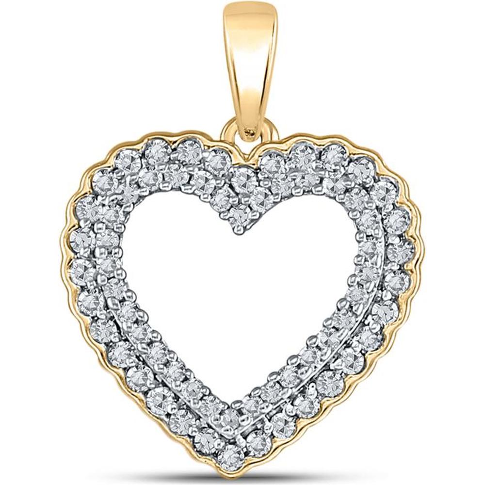 10K Yellow Gold Open Heart Pendant with Double Halo Round Diamonds - 0.33 Carat Total Diamond Weight