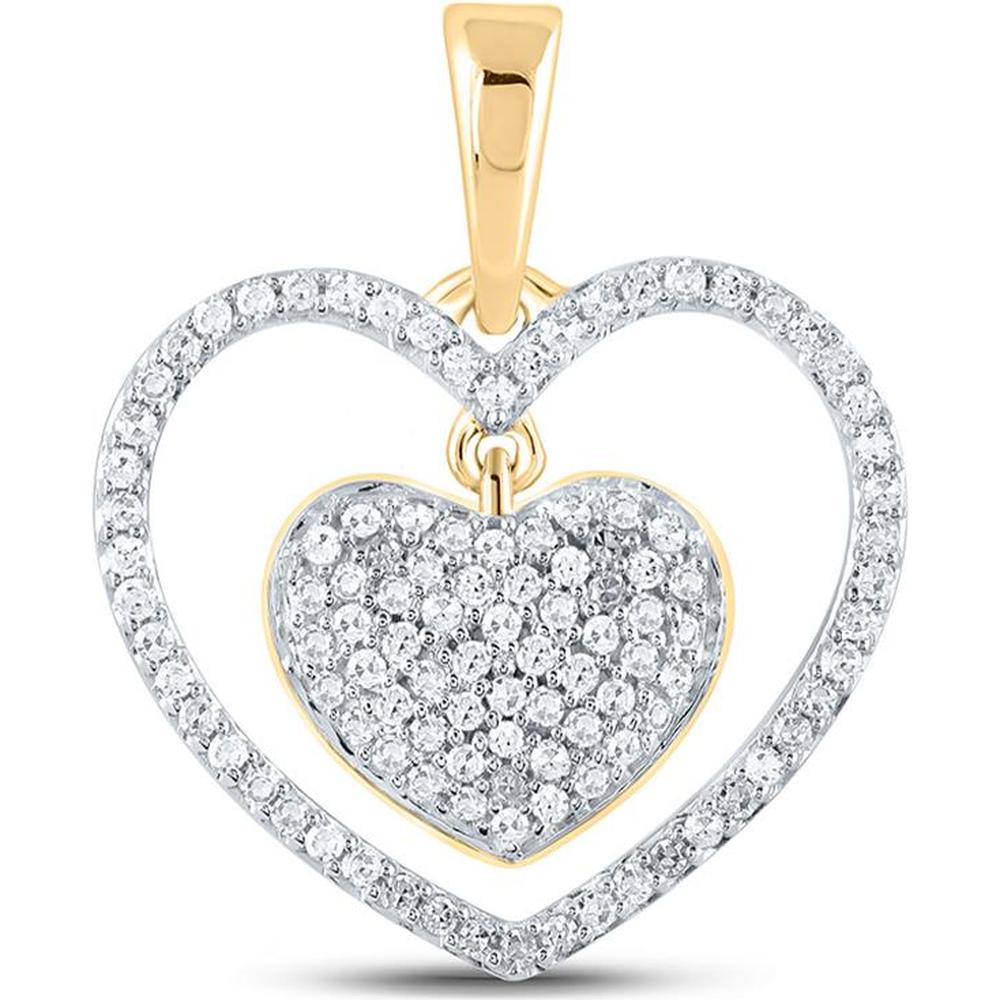 10K Yellow Gold Open Heart Pendant with Pavé and Prong-Set Round Diamonds - 1/3 Carat Total Diamond Weight