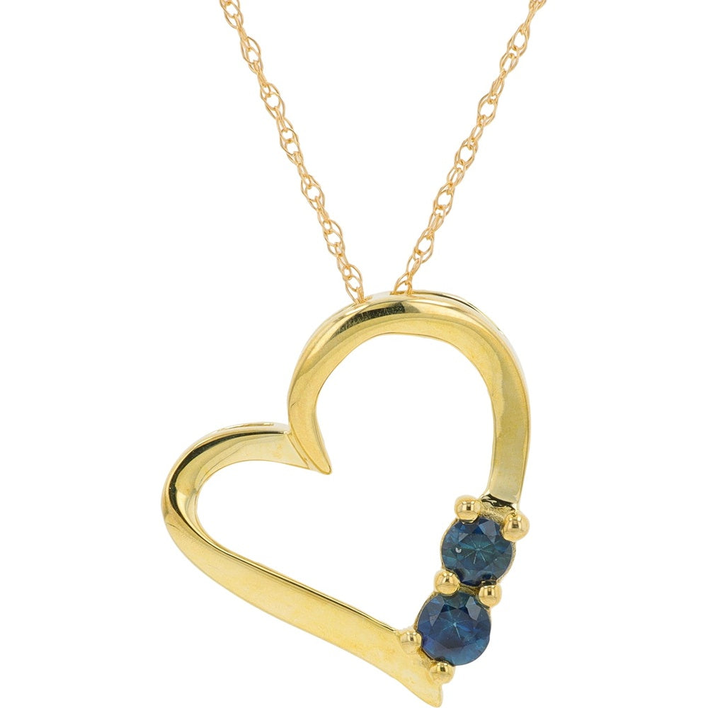 10K Yellow Gold Open Heart Pendant with Prong-Set Round Blue Sapphires - 0.25 Carat Total Sapphire Weight