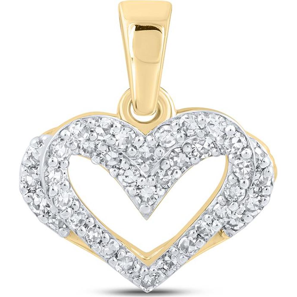 10K Yellow Gold Open Heart Pendant with Prong-Set Round Diamonds - 0.25 Carat Total Diamond Weight