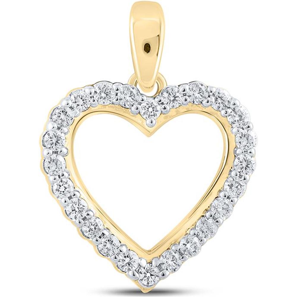 10K Yellow Gold Open Heart Pendant with Prong-Set Round Diamonds - 1/4 Carat Total Weight