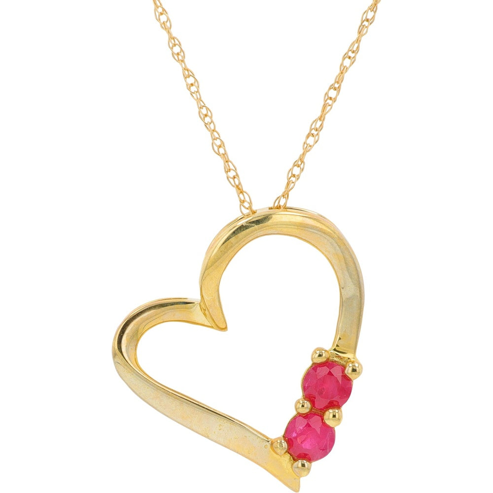 10K Yellow Gold Open Heart Pendant with Prong-Set Round Rubies - 0.25 Carat Total Ruby Weight