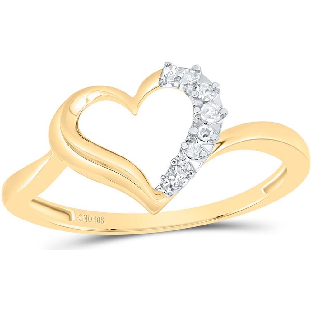 10K Yellow Gold Open Heart Ring with Prong-Set Round Diamonds - 0.05 Carat Total Diamond Weight